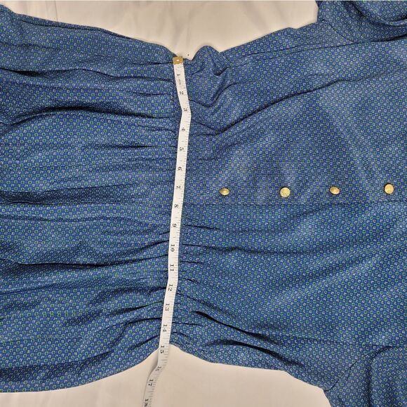 VINTAGE 80s dress blue pleated paisley button up midi L - Picture 8 of 9
